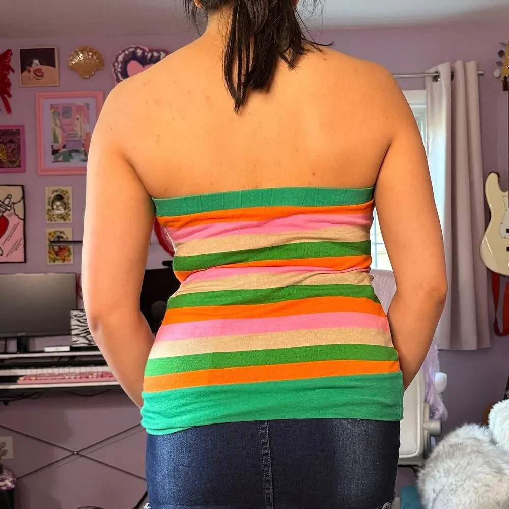 Vintage Y2K multicolored striped tube top - Picture 5 of 9